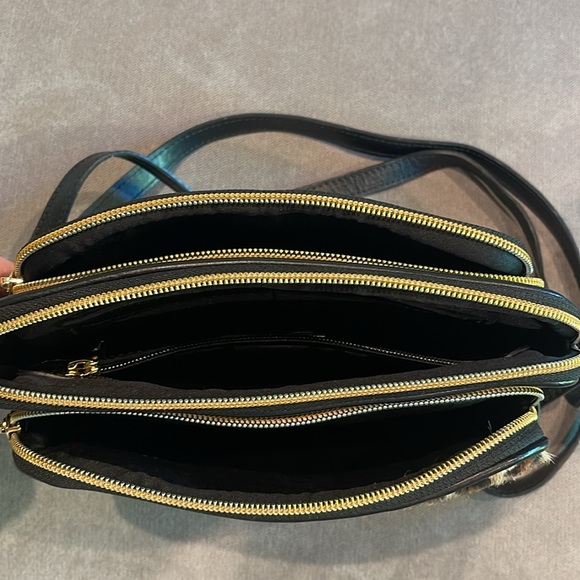 Black leather and leopard print crossbody convertible bag - Picture 2 of 8